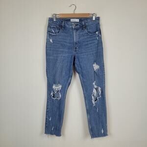 Abercrombie & Fitch Jeans 29 8 Regular High Rise Mom Jean Distressed Blue Denim